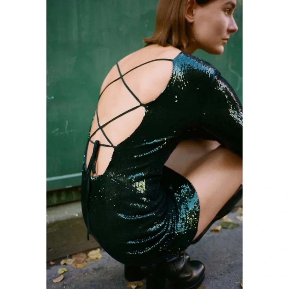 ZARA SEQUIN OPEN BACK MINI DRESS - Picture 2 of 9